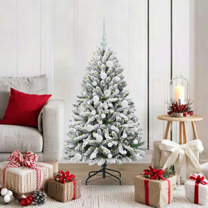 Image of vidaXL Artificial Christmas Tree with White Balls Green and White 120cm PVC and Metal, Green 3395733