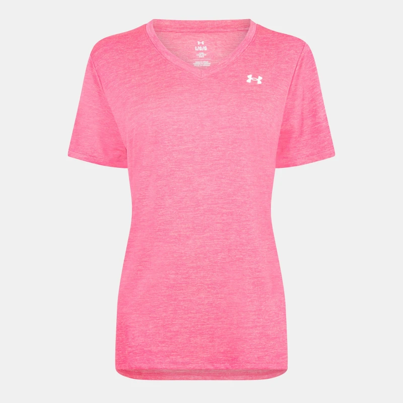 Image of Under Armour Tech Twist V-Neck Short Sleeve Womens - Pink Pink 14