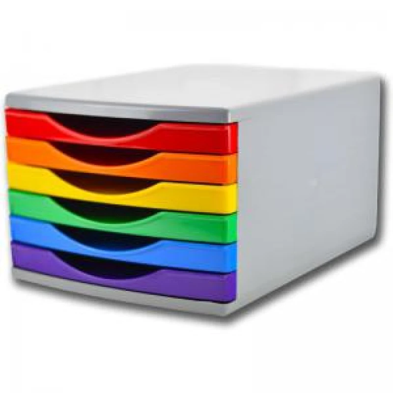 Image of Deflecto Deflecto 180mm Drawer Tower Unit 6 x 30mm Rainbow Colours - CP146YTRBW CP146YTRBW
