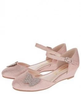 Image of Monsoon Girls Nina Diamante Butterfly Wedge Shoes - Pink, Size 3 Older