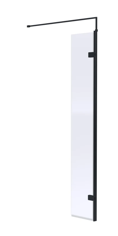 Image of Balterley 8mm Safety Glass Hinged Return Screen Support Bar 300x1850mm Black Black