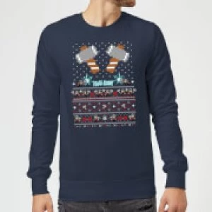 Image of Marvel Avengers Thor Pixel Art Christmas Sweatshirt - Navy - M