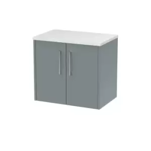 Image of Hudson Reed Juno 600mm Wall Hung 2 Door Vanity & Sparkling White Laminate Top - Coastal Grey