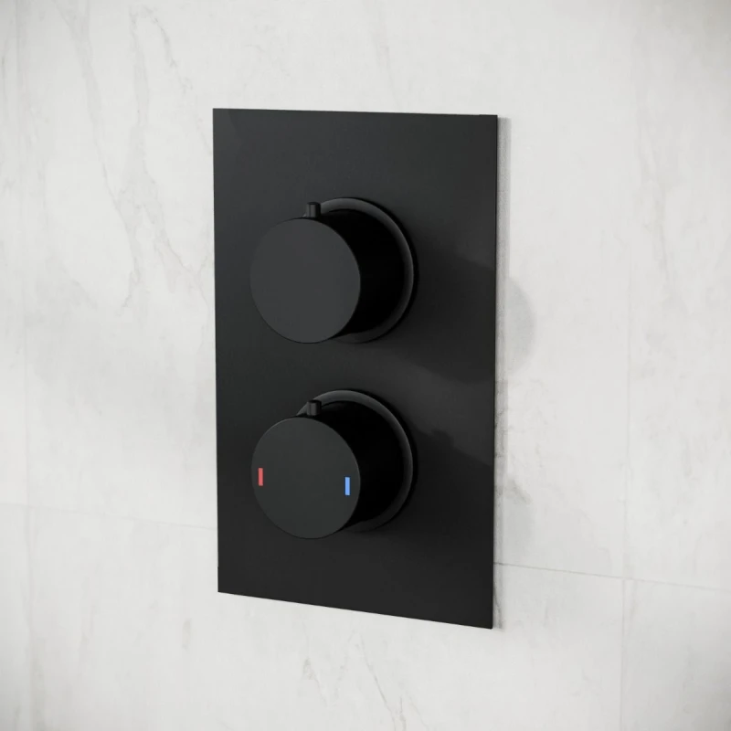 Image of Nes Home Matt Black 2 Dial 1 Outlet Concealed Thermostatic Shower Round Refined Valve Black Unisex