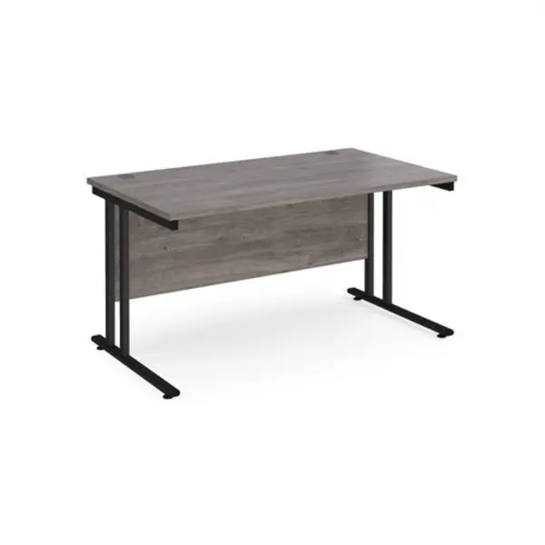 Image of Maestro 25 straight desk 1400mm x 800mm - Black cantilever leg frame, grey oak top