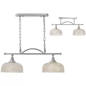 Image of Luminosa DeRuyter Semi Flush, Ceiling Pendant Bar, 2 Light Adjustable E27, Polished Nickel, Prismatic Glass