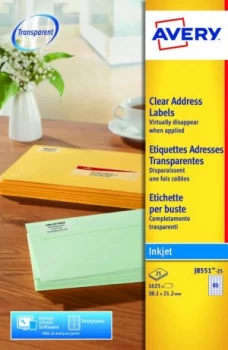Image of Avery Clear Mini Inkjet Lbl 38x21mm J8551-25 65 p/sht PK1625