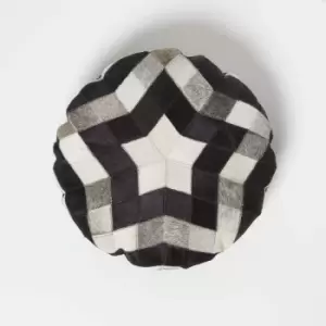 Image of Geometric Star Brown & Cream Round Leather Cushion 40cm - Cream & Brown - Homescapes