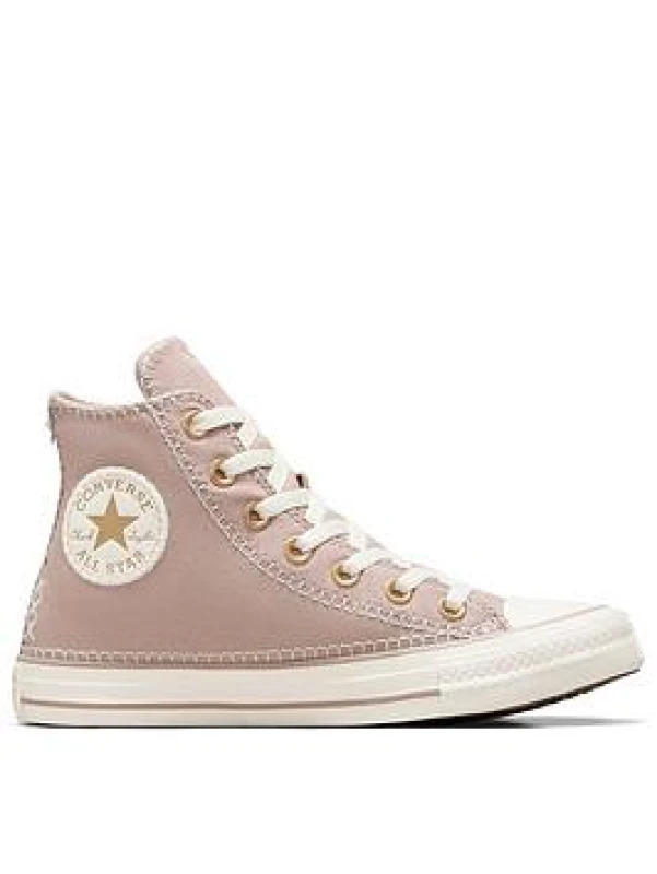 Image of Converse all star hi craft stitch trainers in taupe Beige UK 3