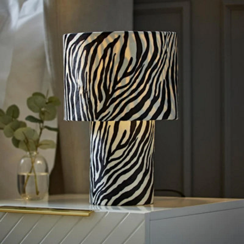Image of ValueLights ValueLights Nessa Zebra Full Velvet Table Lamp in White White One Size Unisex 5016529273202