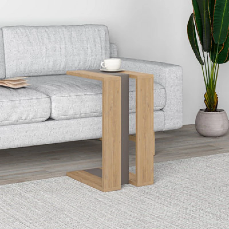 Image of Decortie Muju Modern C Shape Table Oak, Mocha Grey, Oak Multipurpose H 57Cm
