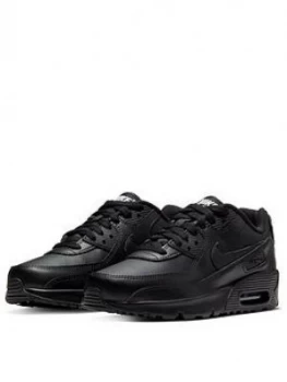 Image of Nike Air Max 90 Leather Junior Trainer - Black