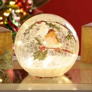 Image of Festive 15cm Battery Operated Robin Crackle Ball 12 Twinkling LEDs