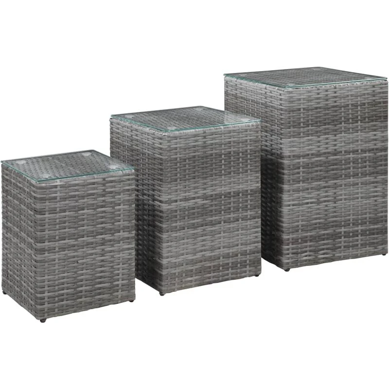 Image of VIDAXL Vidaxl - Side Tables 3 pcs with Glass Top Grey Poly Rattan 8719883806877