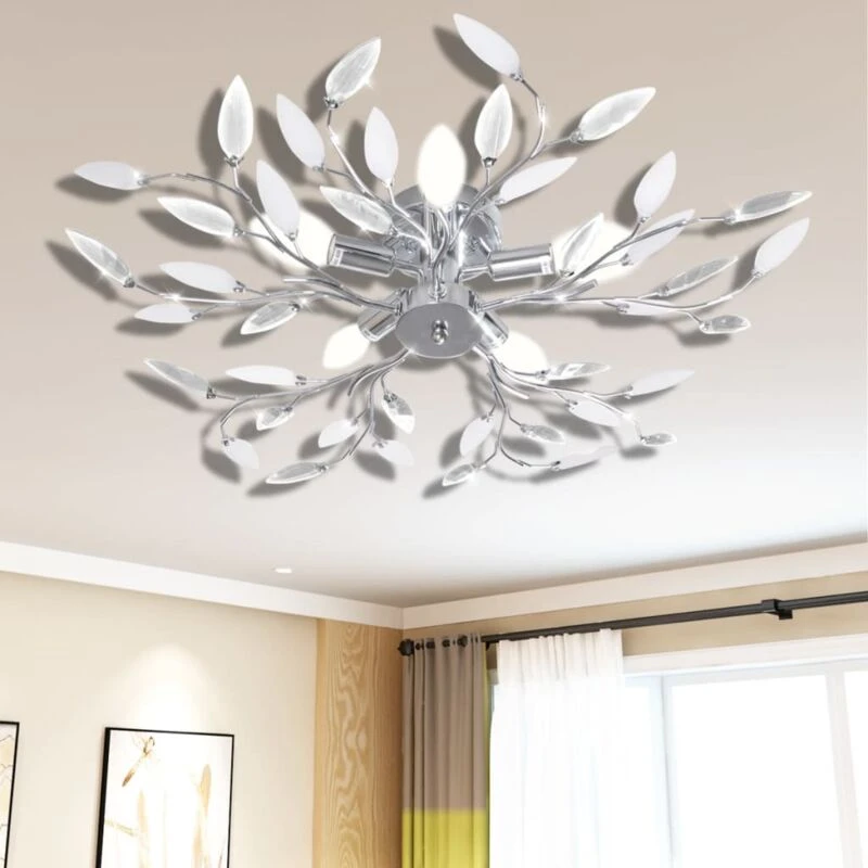 Image of VIDAXL Transparent&White Ceiling Lamp Acrylic Crystal Leaf Arms 5 E14 Bulbs Vidaxl 8718475894377