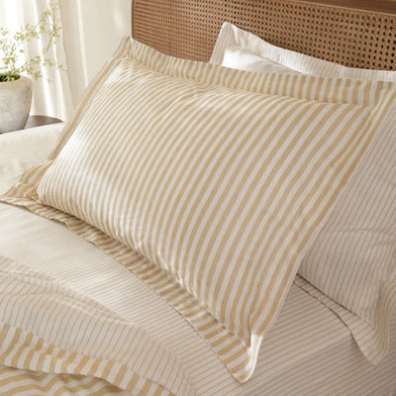 Image of Yard Hebden Striped Cotton Pillowcase Pair, Honey Yellow, 50X75Cm