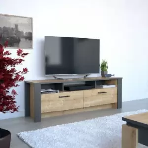 Image of Decorotika Manhattan 150 Cm Wide TV Stand, TV Console, TV Unit, Media Centre, Media Console With Open Shelves And Cabinets - Sapphire Oak