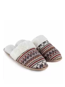 Image of TOTES Ladies Fair Isle Knitted Mule Slipper - Multi, Size 5-6, Women
