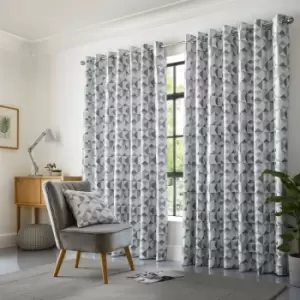 Image of Alan Symonds Skandi Geometric Fully Lined 66x90 Eyelet Silver Curtain Pair, 66 x 90 (168 x 229cm) - Silver
