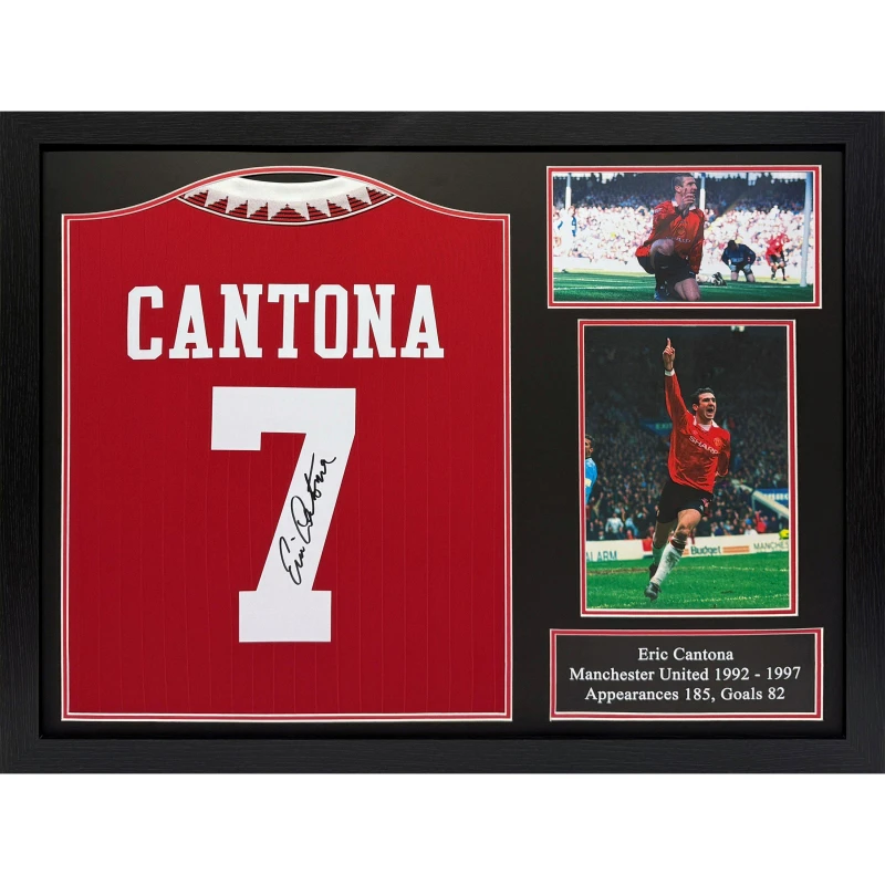 Image of AllStarSignings Ltd Eric Cantona signed framed Manchester United shirt Red unisex One Size