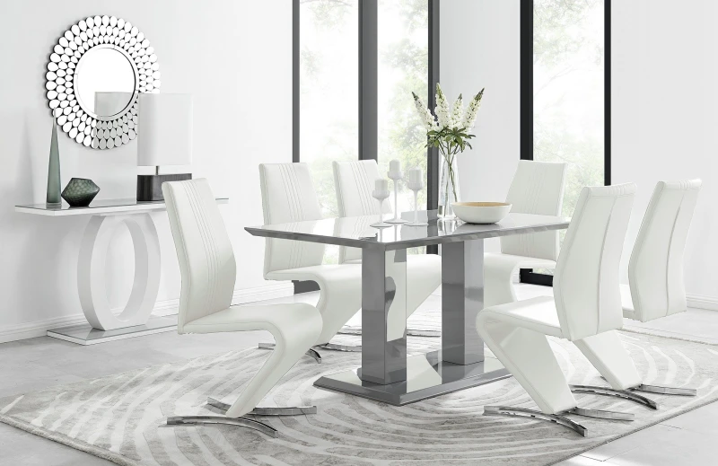 Image of FurnitureboxUK FurnitureboxUK Imperia 6 Grey Dining Table and 6 Willow Chairs in Off White Off White One Size Unisex 5056542640605
