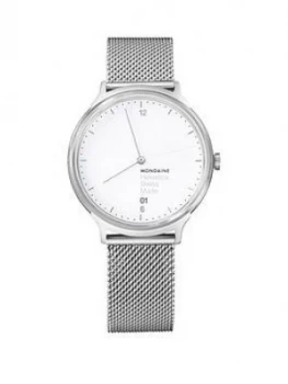 Image of Mondaine Mondaine/Helvetica No1 Light Ladies Watch 38Mm With Date Stainless Steel Case, White Dial, Stainless Steel Mesh Bracelet