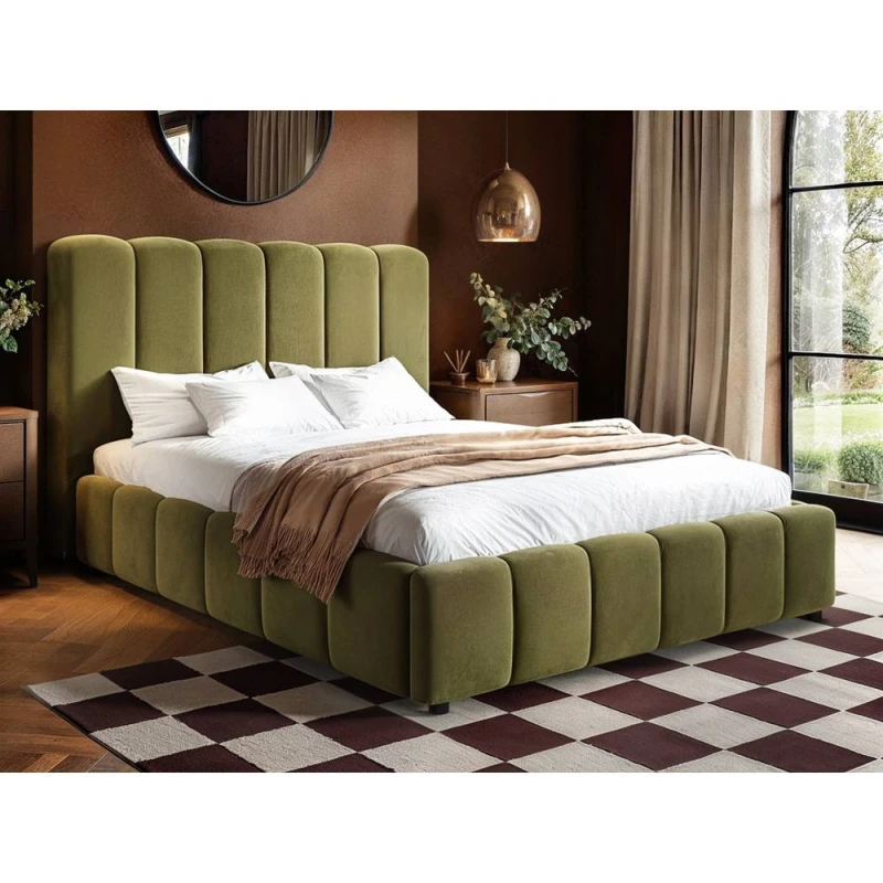 Image of Solace+Co Emilie Ribbed Ottoman Bed Green Velvet Size: Double Green Unisex Double