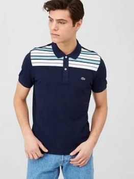 Image of Lacoste Sportswear Lacoste Sportswear Knitted Stripe Colour Block Polo Shirt