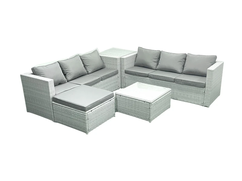 Image of Fimous Rattan Garden Outdoor Furniture Set 7 Seater Rattan Garden Sofa Set with Big Footstool Side Table Light Grey Mixed Light Grey