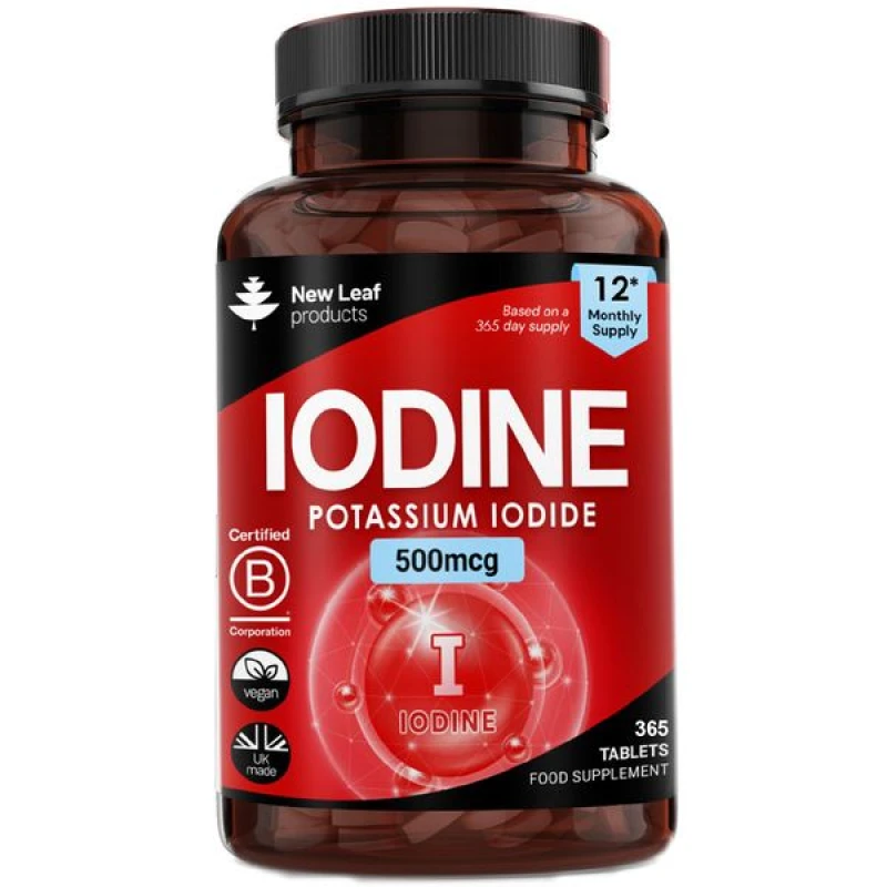 Image of New leaf health Iodine Tablets 150mcg Vegan Thyroid Support - 12 Month Fill 365 High Strength Tablets Red unisex