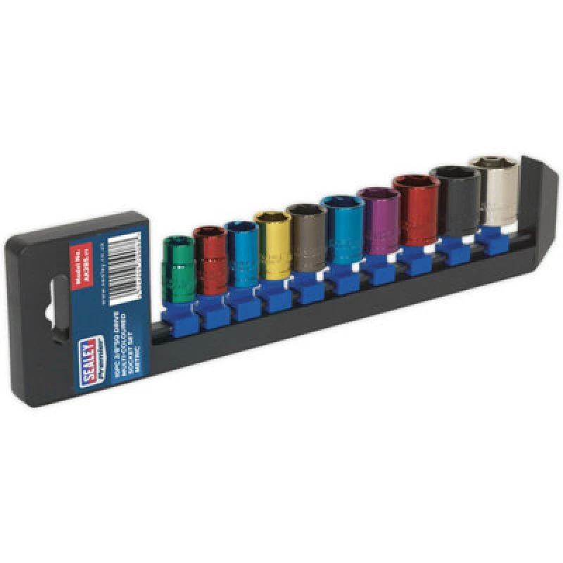 Image of Loops 10 PACK Multi Colour Socket Set 3/8" Metric Square Drive - 6 Pt WallDrive Torque Multi