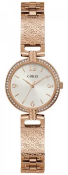 Image of Guess Mini Luxe Womens Rose Gold Bracelet White Sunray Watch