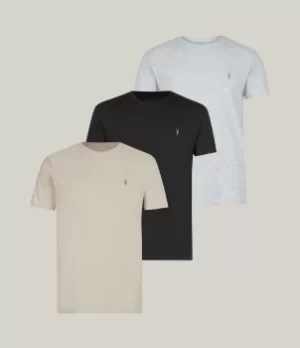 Image of AllSaints Mens Brace Crew 3 Pack T-Shirts, FENNEL/JT BK/GR ML, Size: XL