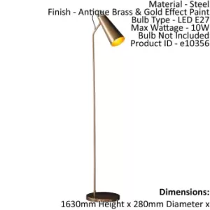 Image of Floor Lamp Light Antique Brass & Gold Effect Paint 10W LED E27 Standing