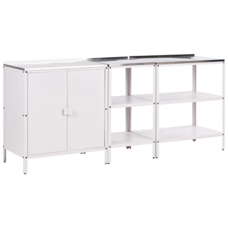 Image of Beliani 3 Piece Outdoor Kitchen Set Vilama Metal White