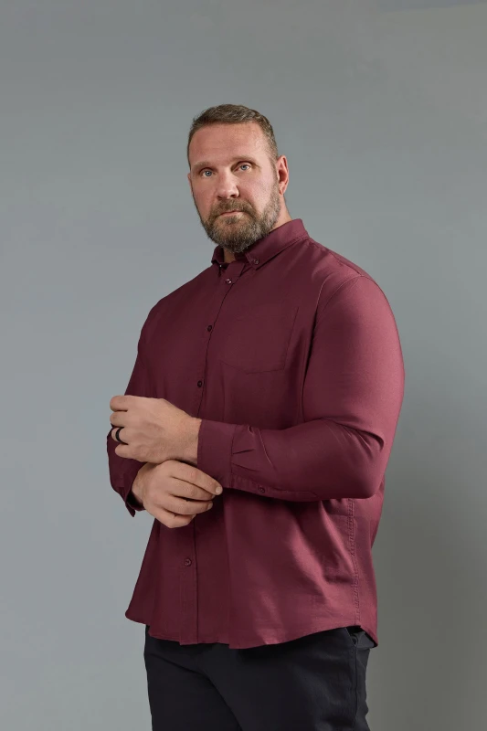 Image of BadRhino BadRhino Men Long Sleeve Oxford Shirt in Red Size: 5-6X-Large Red 5-6XL Male 5063111735716
