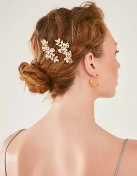 Image of Accessorize Womens Pearl and Crystal Leaf Hair Clips Set of Two, Size: L 7 cm