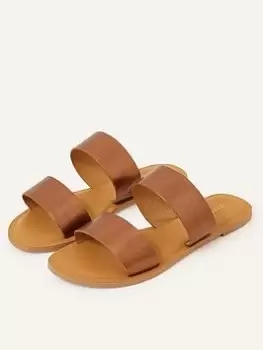 Image of Accessorize Leather Double Strap Sliders, Metal, Size 39, Women