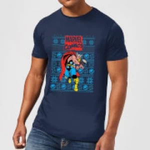 Image of Marvel Avengers Thor Mens Christmas T-Shirt - Navy - M
