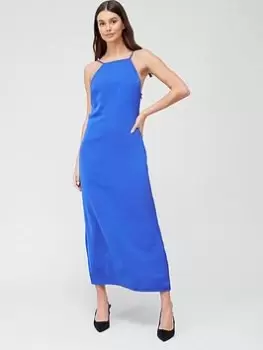 Image of Calvin Klein Halter Neck Low Back Midi Dress - Blue Size 40, Women