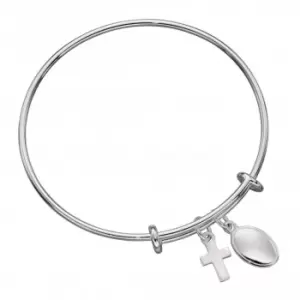 Image of Sterling Silver Expanding Engravable Medal Cross Charm Bangle B5235