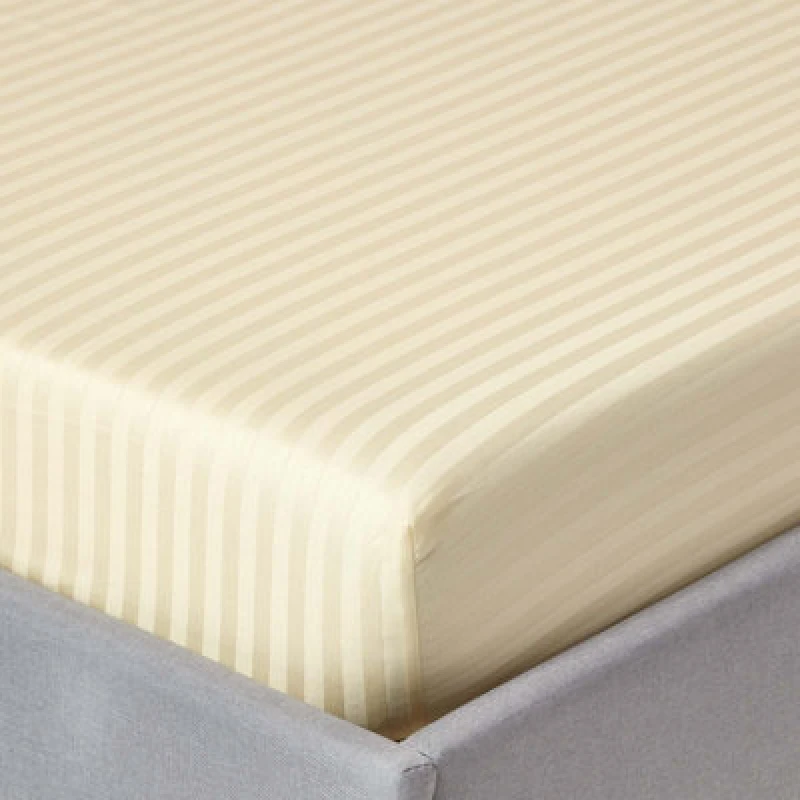 Image of Homescapes Pastel Yellow Egyptian Cotton Satin Stripe Fitted Sheet 330 Tc, King