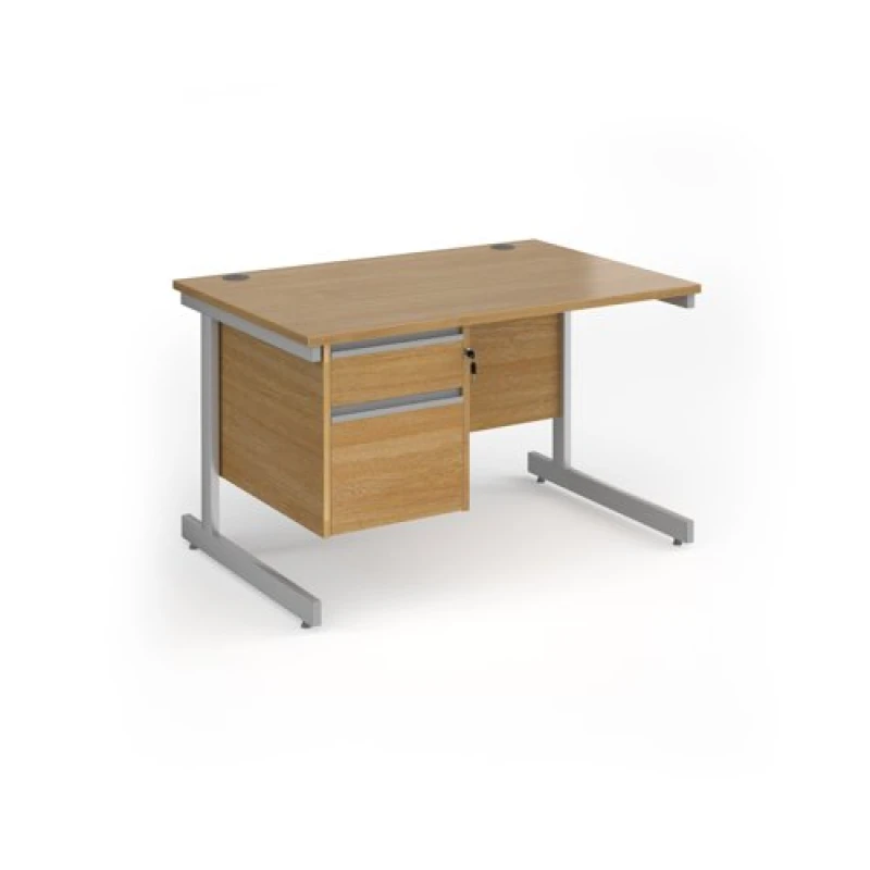 Image of Contract 25 Office Desk Rectangular Desk 1200mm With Pedestal Oak Top With Silver Frame 800mm Depth Contract 25 CC12S2-S-O Oak CC12S2-S-O