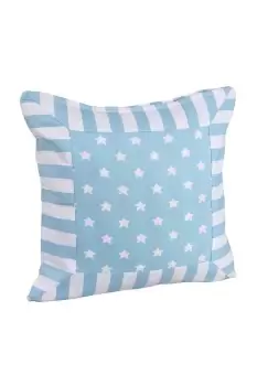 Image of Cotton Blue Stripe Border and Stars Cushion Cover