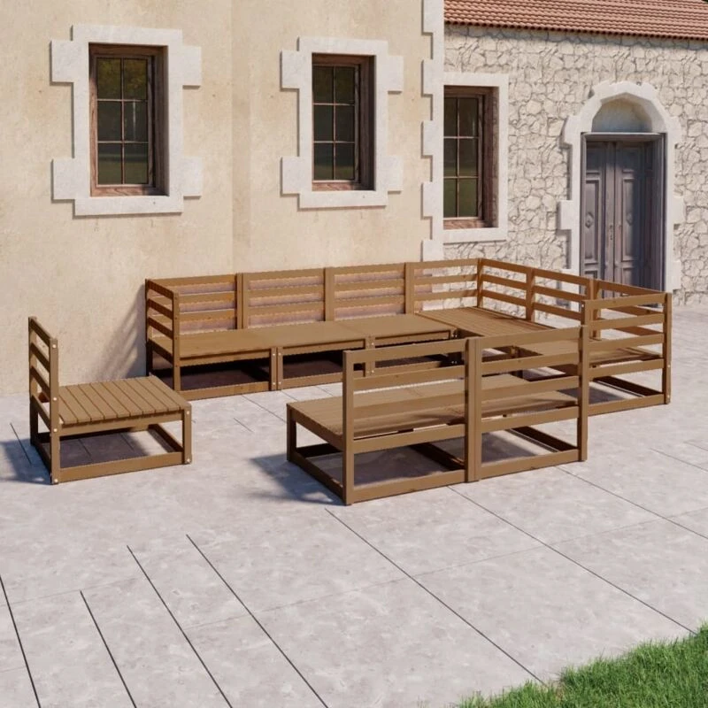 Image of VIDAXL 9 Piece Garden Lounge Set Honey Brown Solid Pinewood Vidaxl 8720286468906