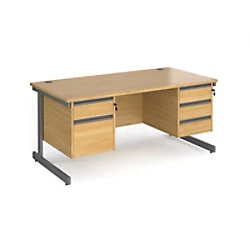 Image of Dams International Straight Desk with Oak Coloured MFC Top and Graphite Frame Cantilever Legs and Two & Three Lockable Drawer Pedestals Contract 25 16