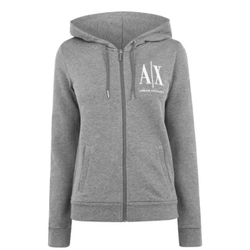Image of Armani Exchange Logo Zip Through Hoodie Grey Size XS Women