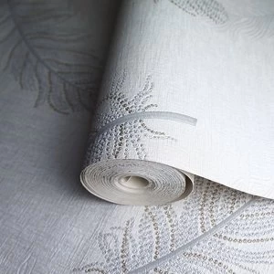Image of Holden Decor Marcia Grey Feather Metallic effect Smooth Wallpaper
