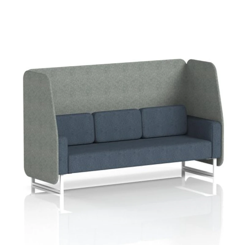 Image of Brixworth 3 Seater Open Office Booth with White Legs in Rivet Fabric - Prime Panels and Crucible Sofa