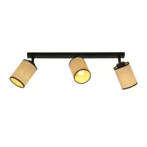 Image of Yoga Black Ceiling Spotlight Bar with Brown Fabric Shades, 3x E14